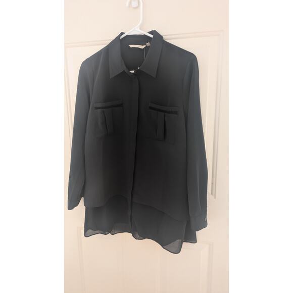 Soft Surroundings NWT Black Flowy Button Down Shirt, PM, Sheer Lager, Classic - Picture 1 of 9